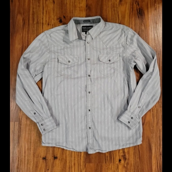Cody James Men's Gray Rebel Striped Long Sleeve Western Shirt - Picture 3 of 9